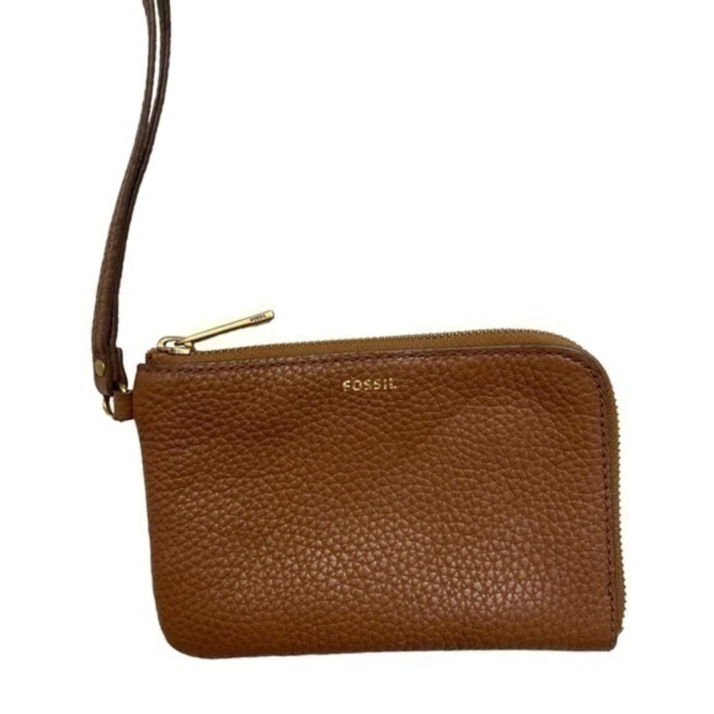 Fossil brown leather wristlet bag